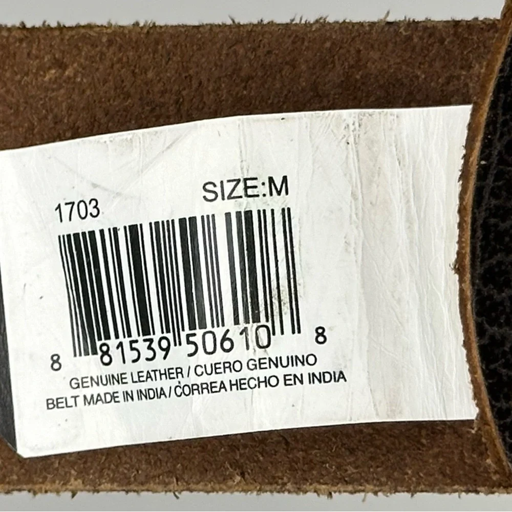 Brown Leather Belt Brass Buckle Unisex‎ Sz M